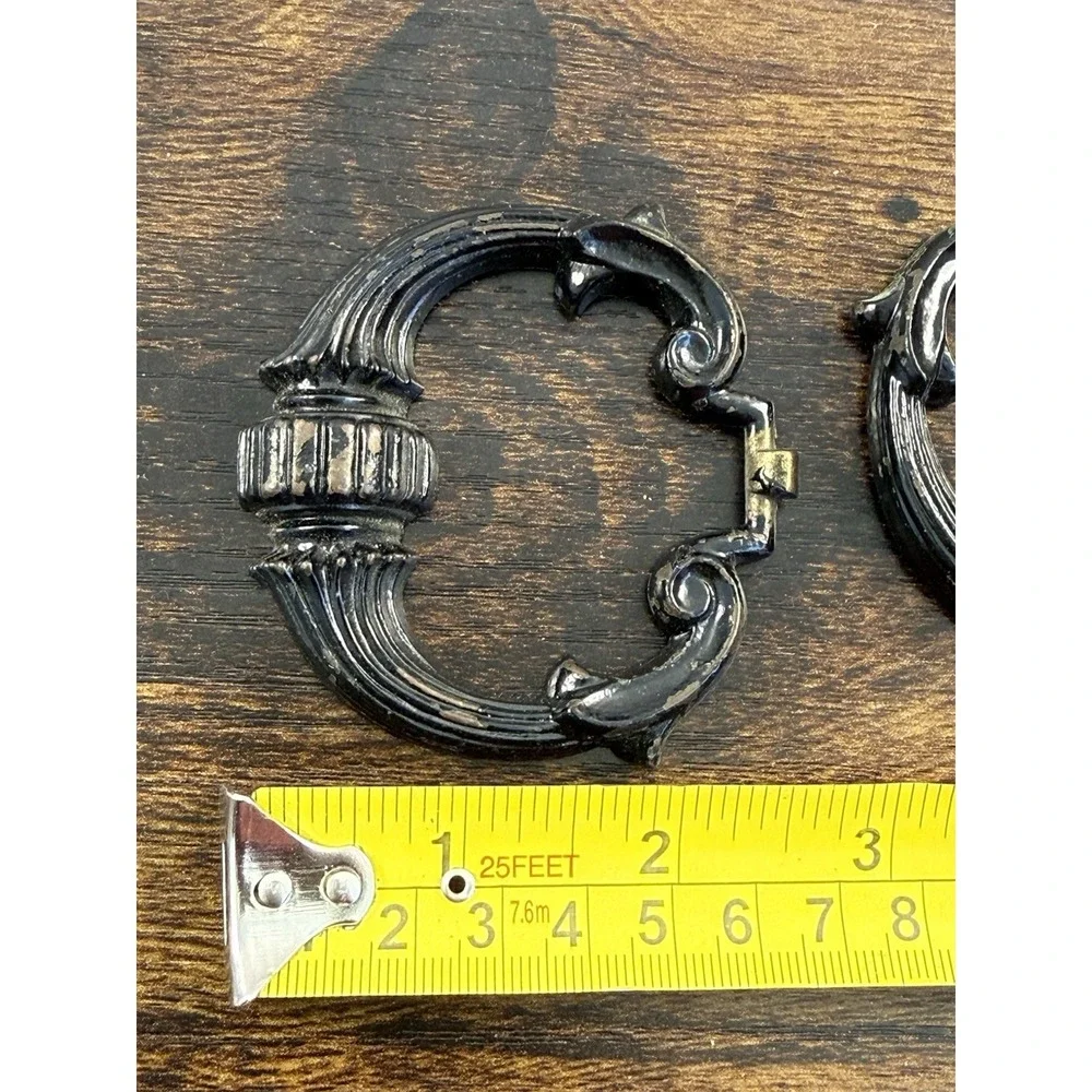 Vintage Keeler Brass KBC NY 821 Drawer Drop Ring Pulls Black Cabinet Hardware 3